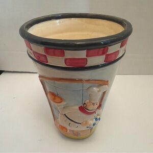 Vintage Ceramic Chef Utensil Holder in Cream and Red